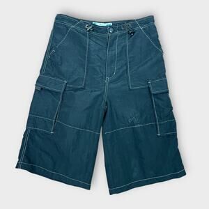 Vintage 90s Utility XL Mens Black Nylon Pocket Shorts Skater Grunge Streetwear